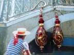 Red Scroll Teardrop, Gold Foil, Aventurina Earrings